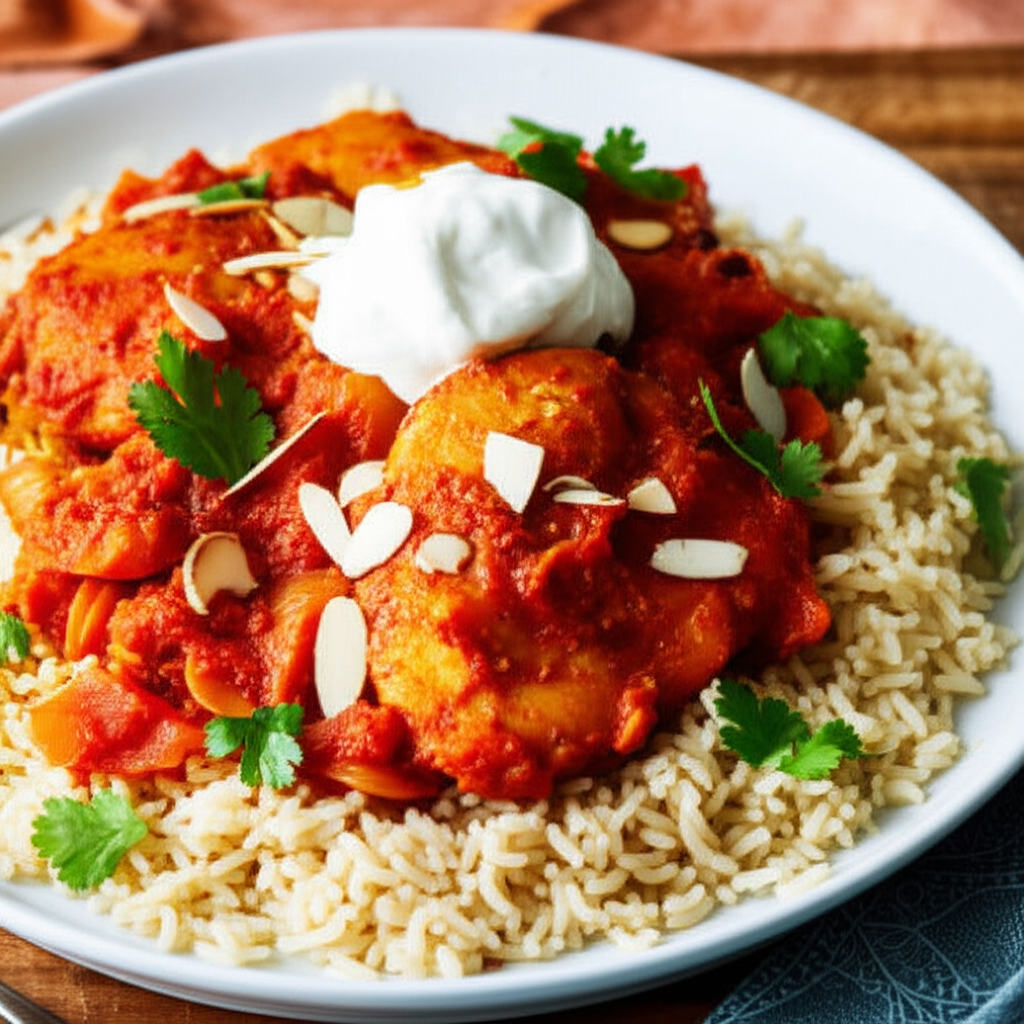 Baked Chicken Masala With Almond Pilaf image