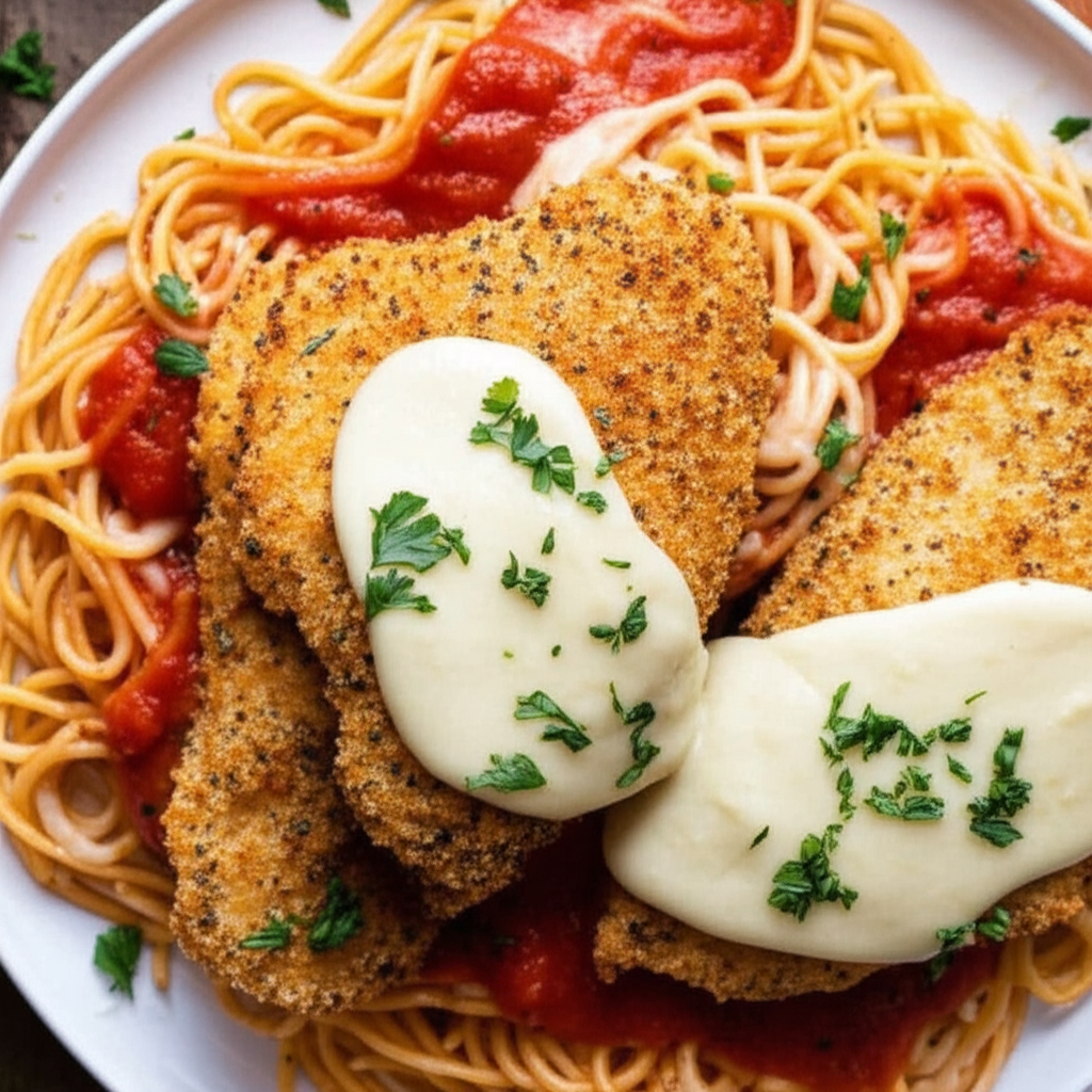 Baked Chicken Parmesan Over Pasta image