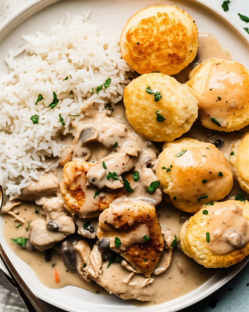 Baked Chicken With Dumplings And Rice image