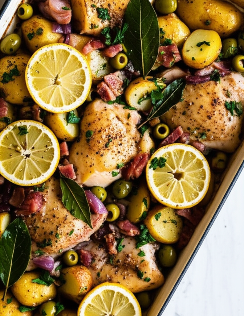 Baked Chicken With Lemon Potato And Olives image