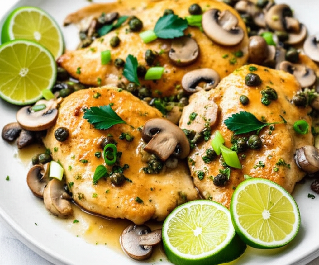 Baked Chicken With Lime Scallions Mushrooms Capers image
