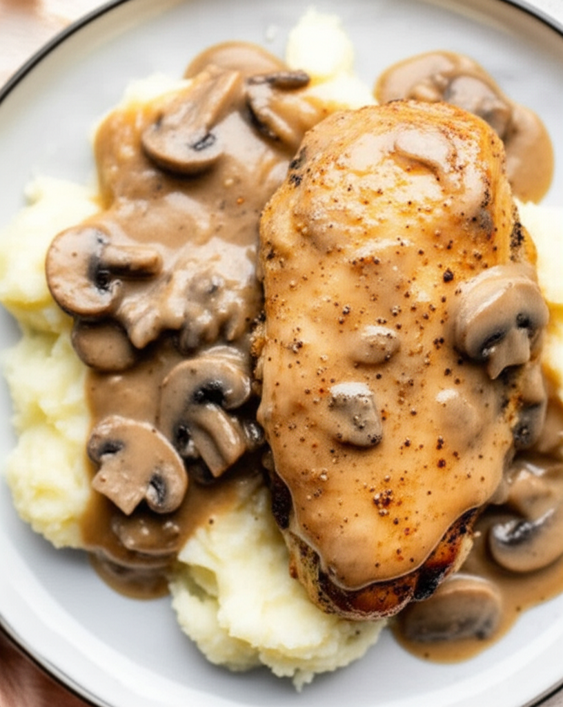 Baked Chicken With Mushroom Gravy image