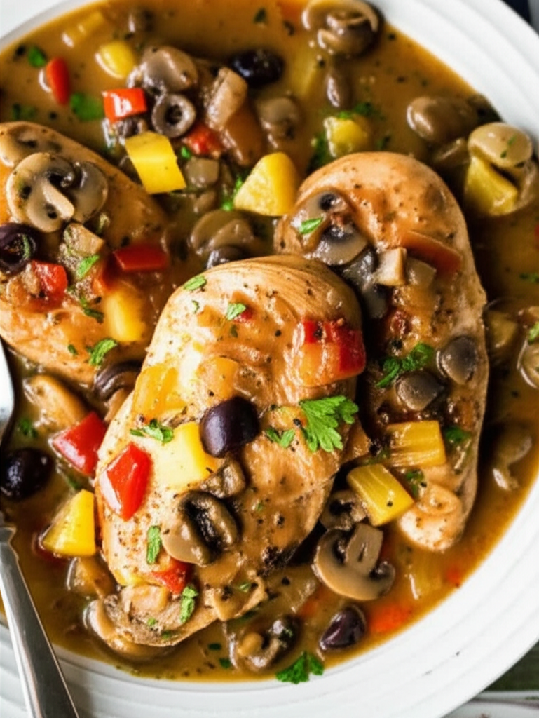 Baked Chicken With Pineapples And Mushrooms image