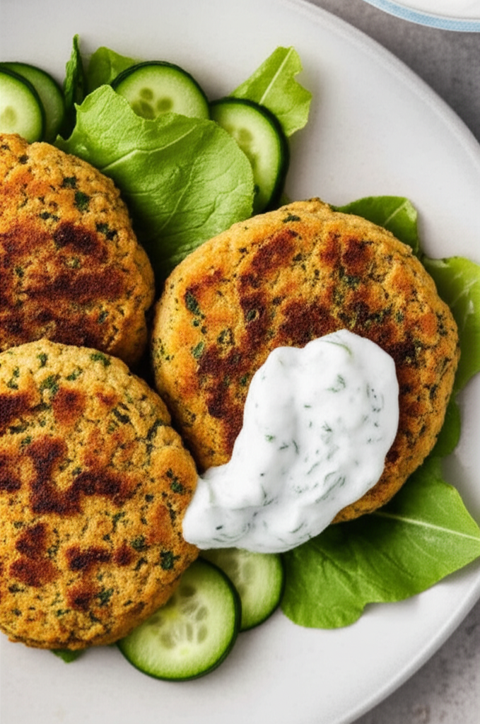 Baked Chickpea Patties With Lemon Herb Yogurt Sauce image