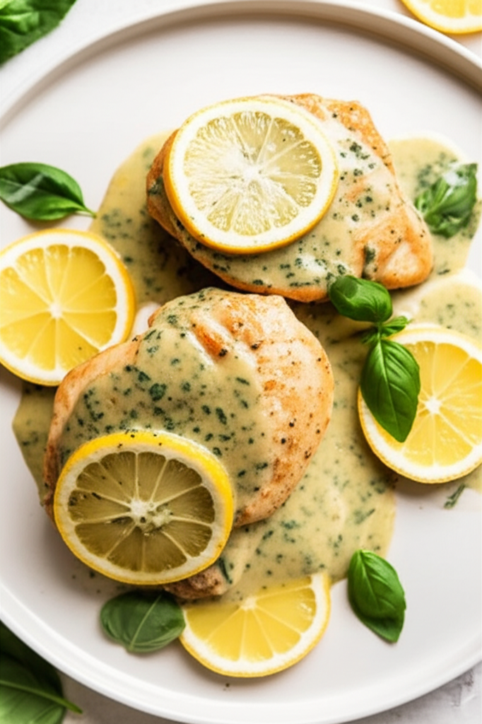 Baked Citrus Chicken With Basil Cream Sauce image