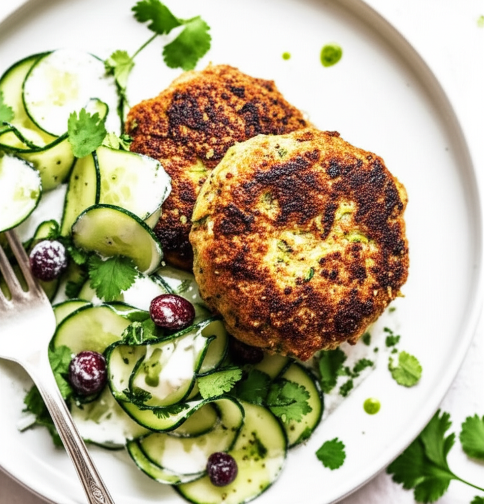 Moroccan Patties With Minted Cucumber Salad image