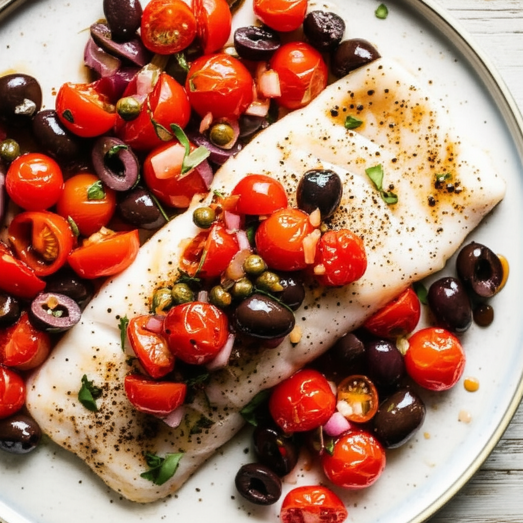 Baked Cod With Tomato Olive Tapenade image