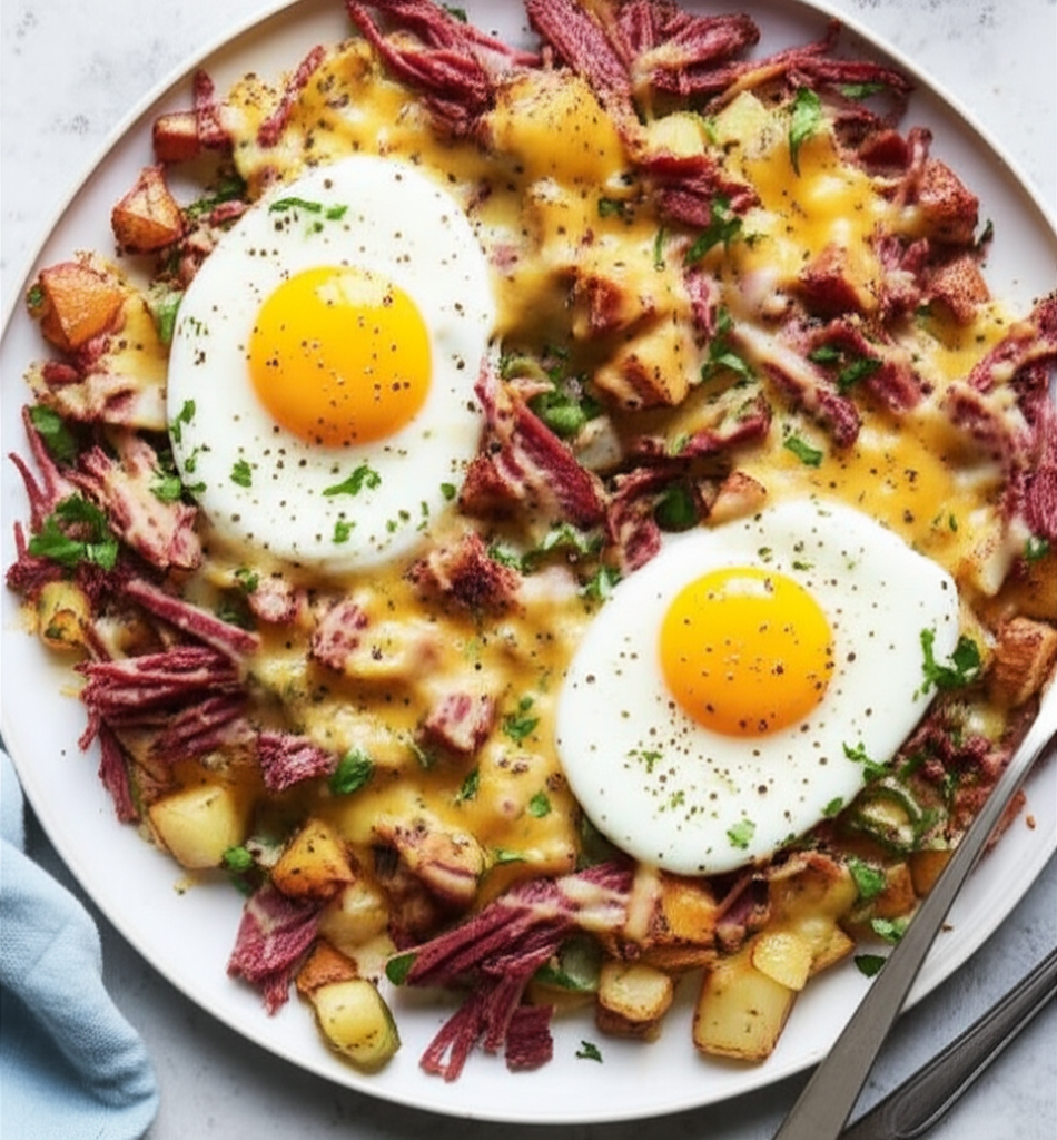 Baked Corned Beef Hash And Eggs image