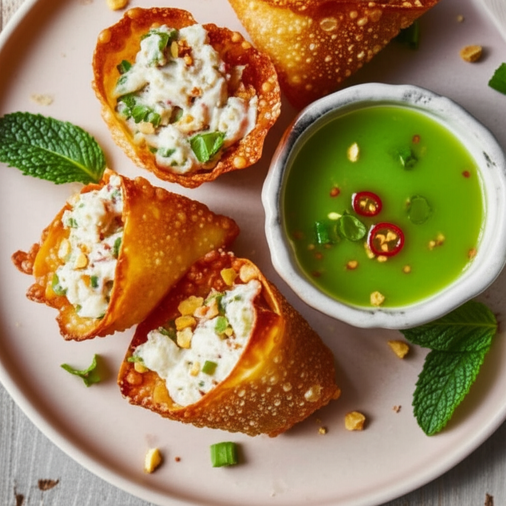 Baked Crab Rangoon With Thai Ginger Lime Dipping Sauce image