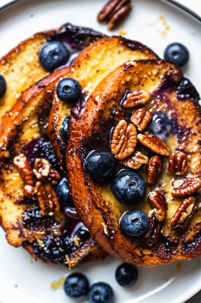 Baked Croissant Blueberry French Toast With Crispy Pecans image