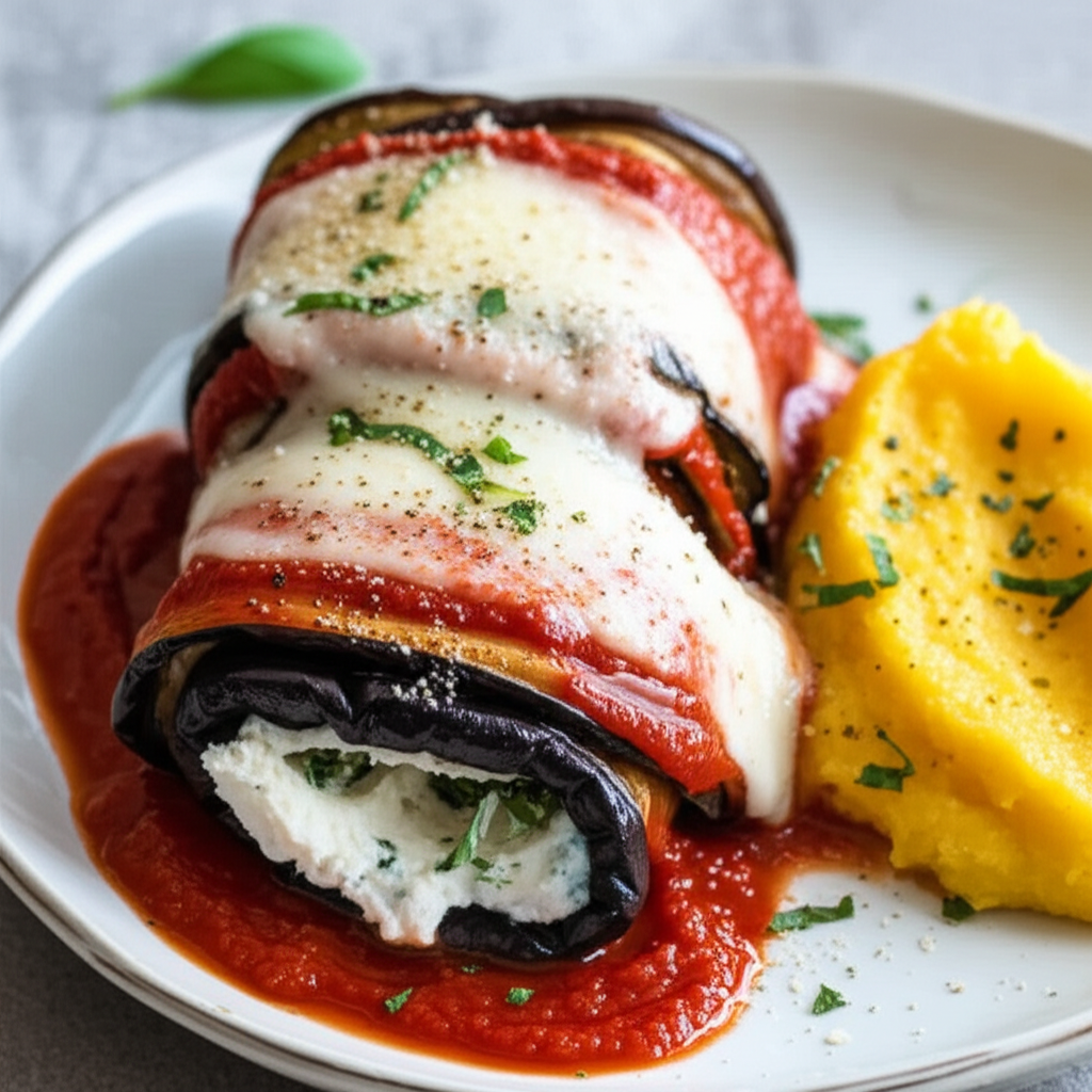 Baked Eggplant And Ricotta Rolls image