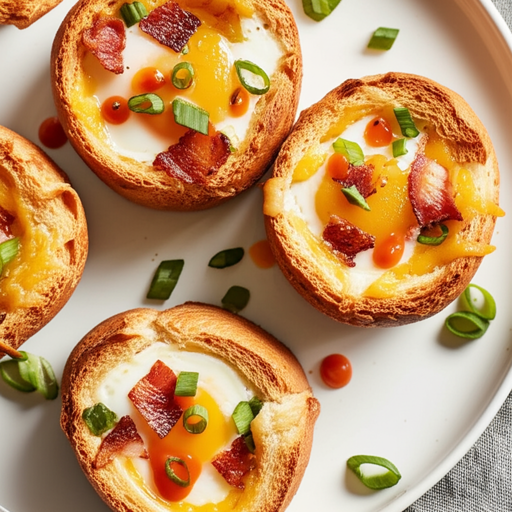 Baked Eggs In Toast Cups With Melty Cheese image
