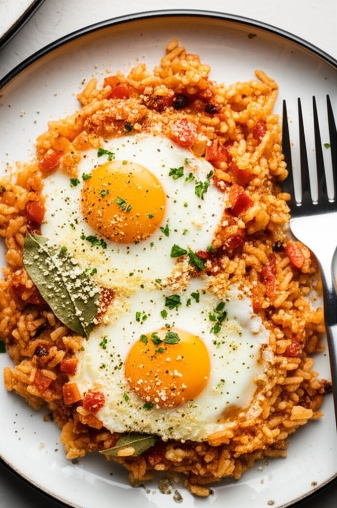 Baked Eggs On Spanish Rice image