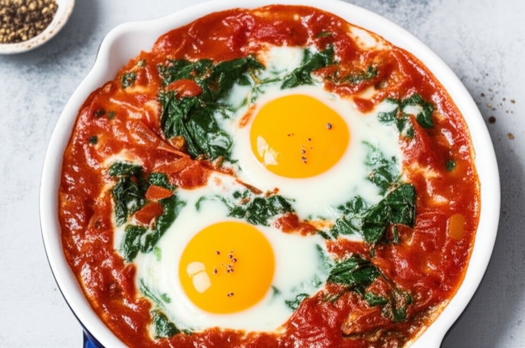 Baked Eggs W Spinach And Tomatoes image