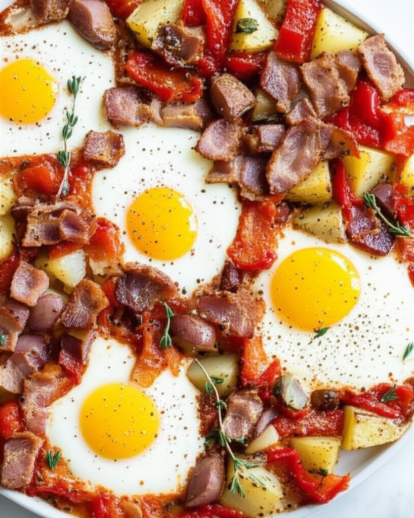 Baked Eggs With Bacon And Tomatoes image