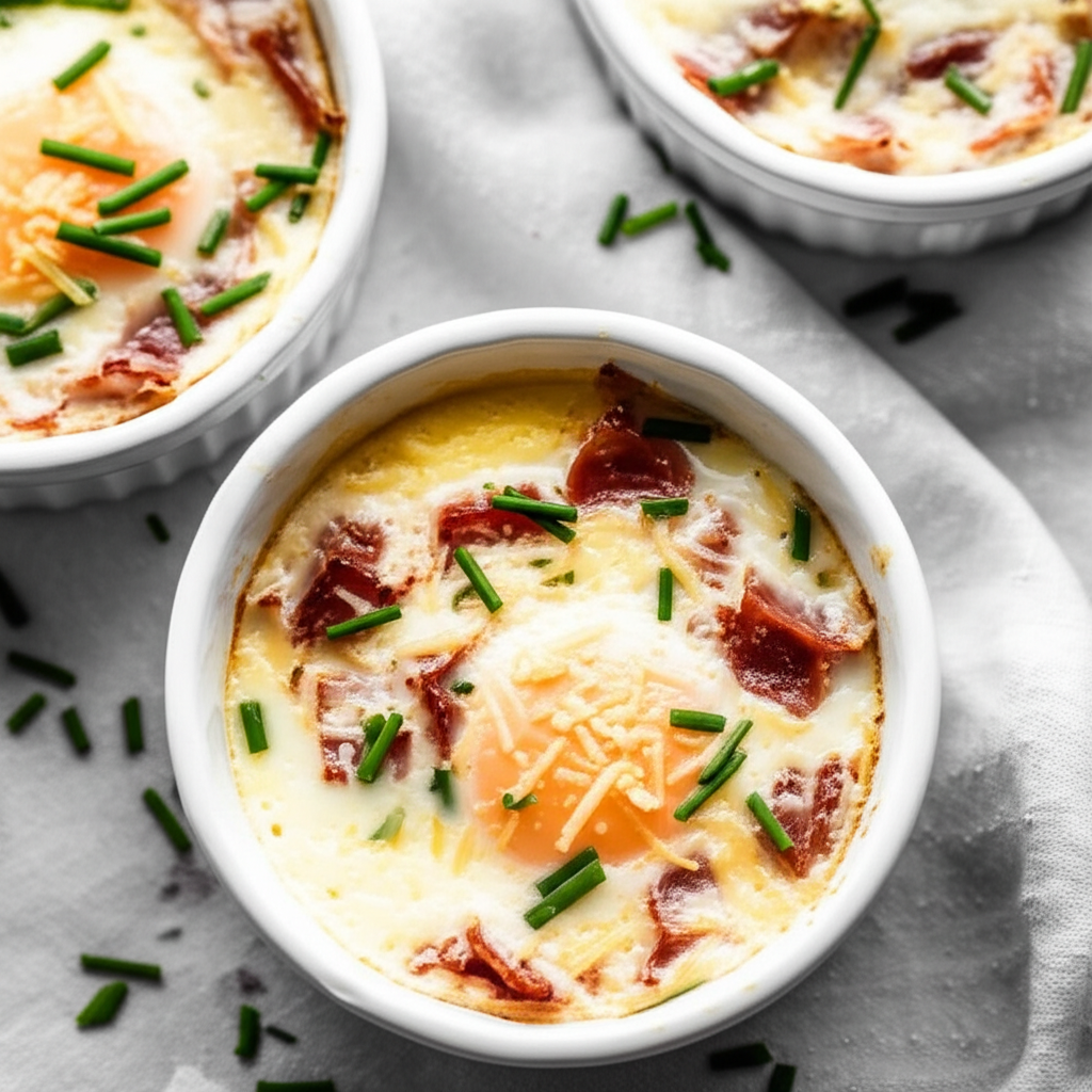Baked Eggs With Ham And Chives image