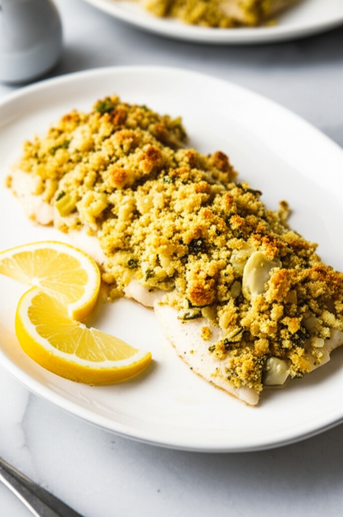 Baked Fish With Artichoke Crumb Topping image