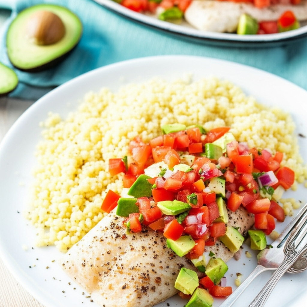 Baked Fish With Avocado And Tomato image