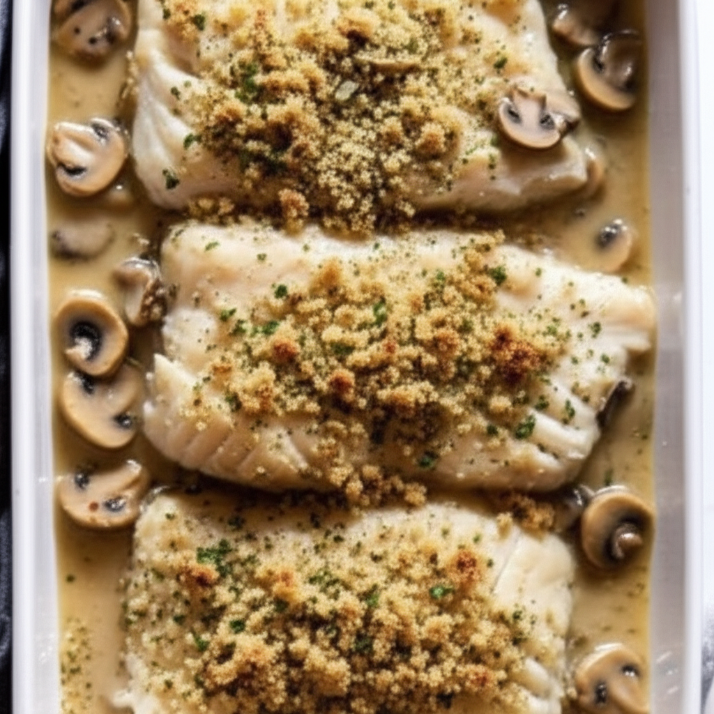 Baked Fish With Lemon Mushroom Sauce image