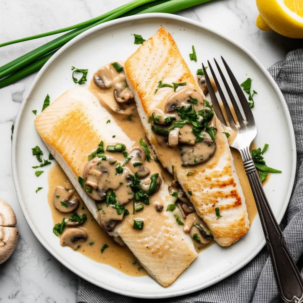Baked Fish With Mushroom Wine Sauce image