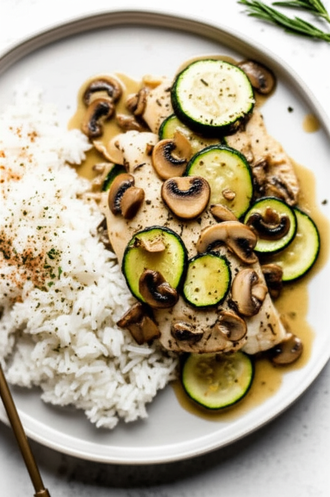 Baked Fish With Mushrooms And Zucchini image