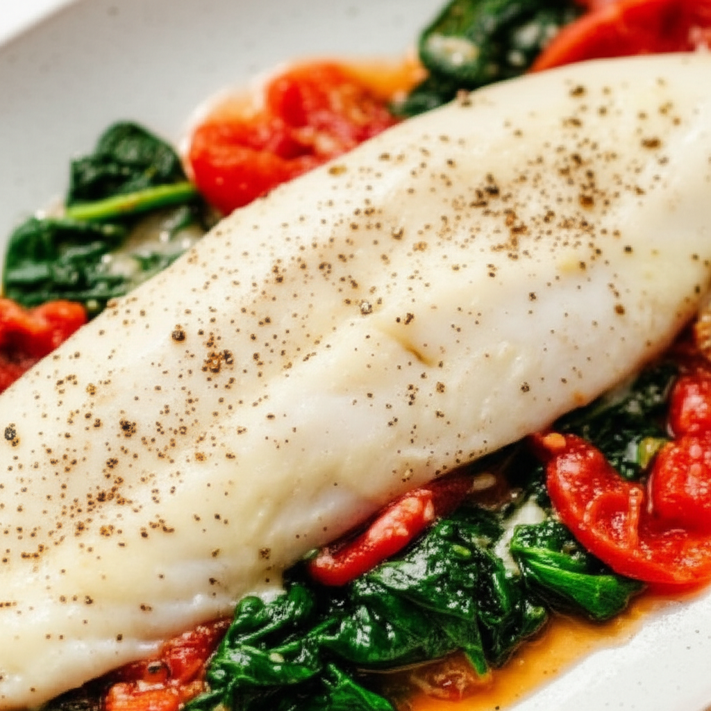 Baked Fish With Spinach And Tomatoes image