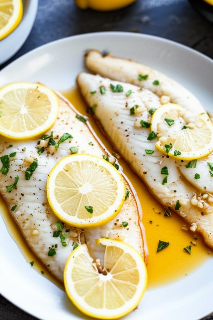 Baked Flounder Fillets In Lemon Soy Vinaigrette image