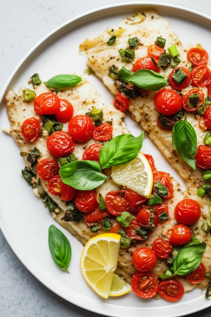 Baked Flounder Fillets With Scallions Chopped Tomato image