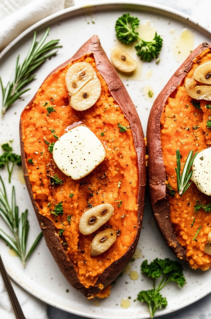 Baked Garlic Sweet Potatoes image