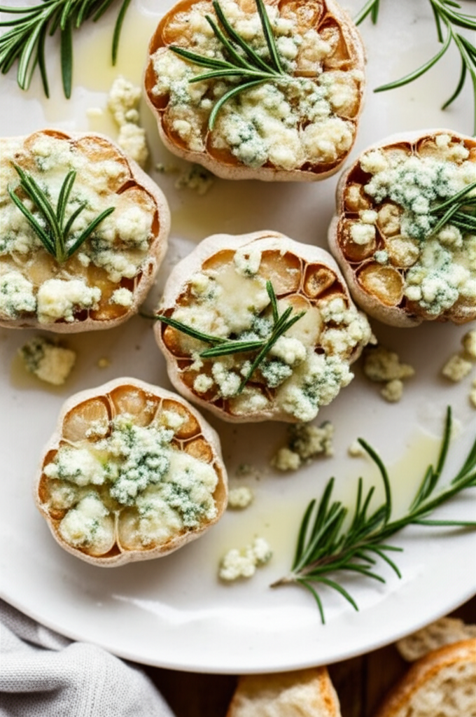 Baked Garlic With Blue Cheese And Rosemary image