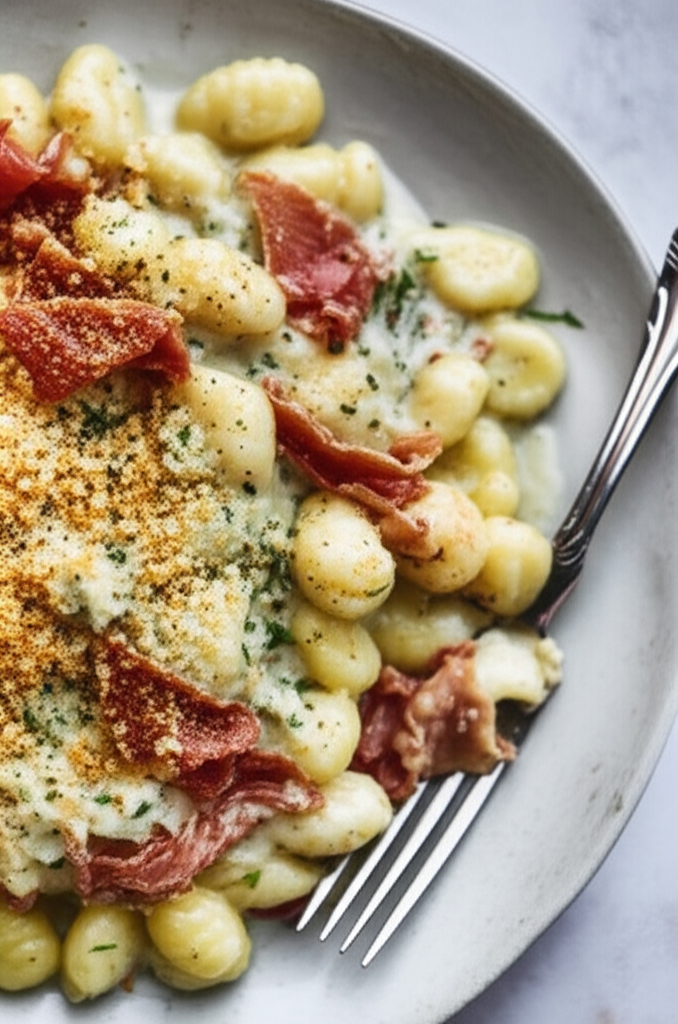 Baked Gnocchi With Blue Cheese And Prosciutto Cream Sauce image