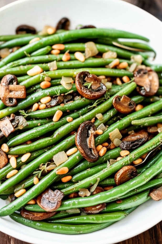 Baked Green Beans With Mushrooms Pine Nuts image