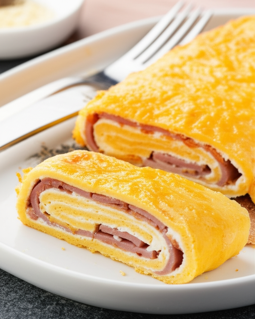 Baked Ham And Cheese Omelet Roll image