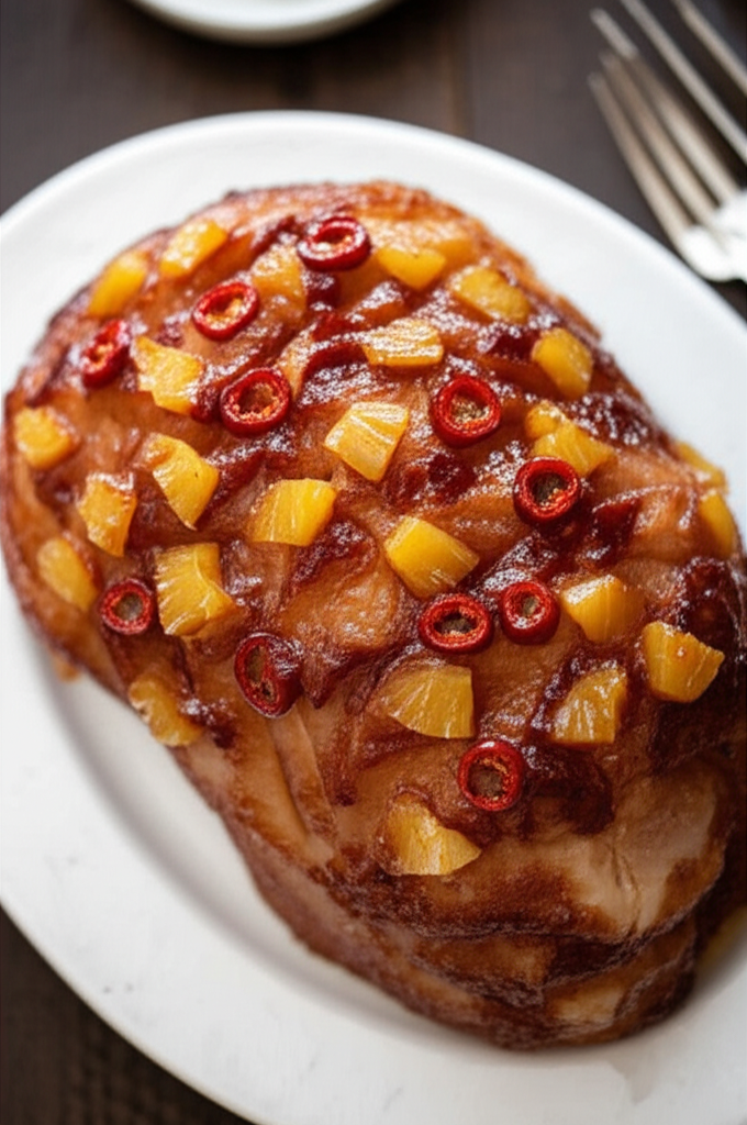 Baked Ham Glazed With Pineapple And Chipotle Peppers image