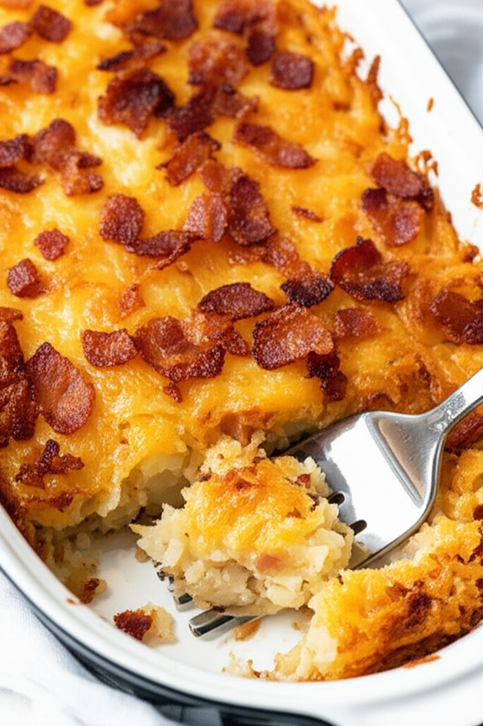 Baked Hash Browns Potatoes And Bacon Homemade image