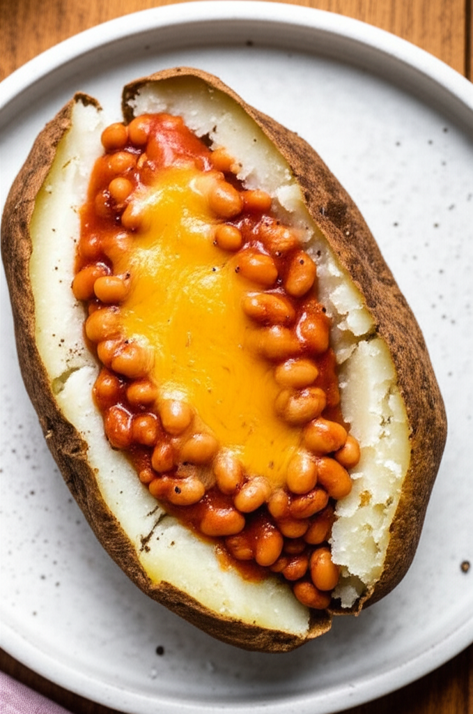 Baked Jacket Potato With Baked Beans And Cheese image