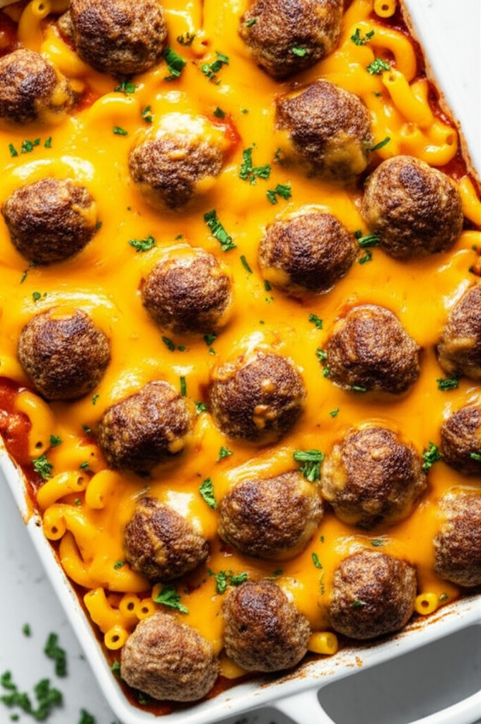 Baked Macaroni And Cheese With Meatballs image