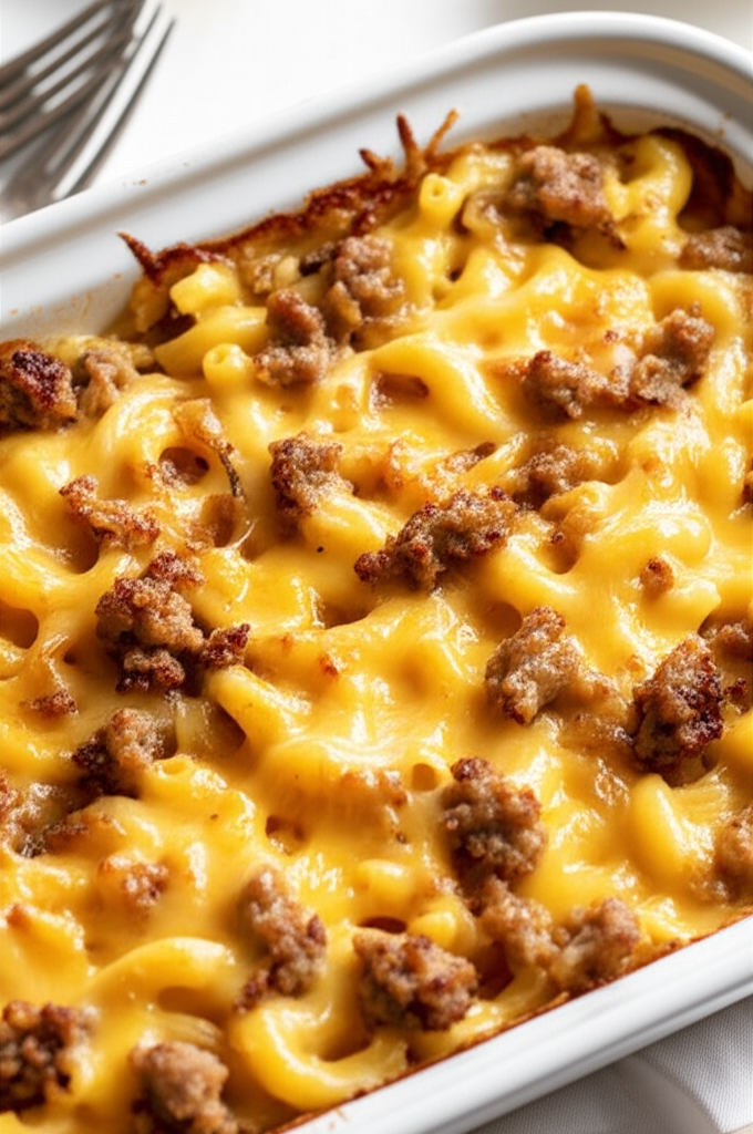 Baked Macaroni And Gouda Cheese With Italian Sausage image