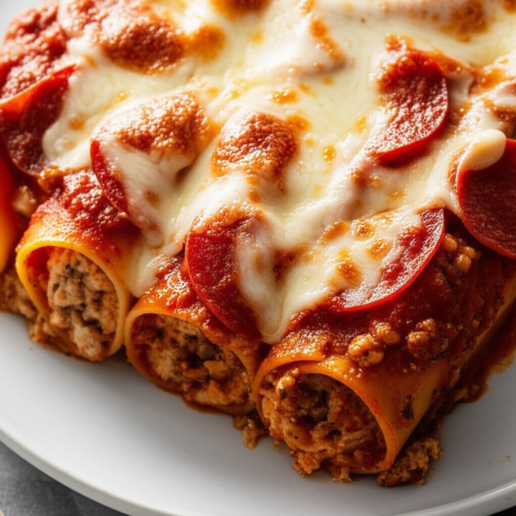 Baked Manicotti With Pepperoni Meat Sauce image