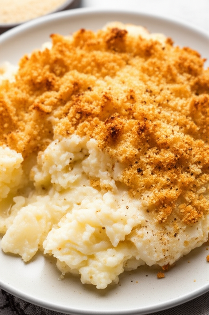 Baked Mashed Potatoes With Parmesan Cheese And Bread Crumbs image