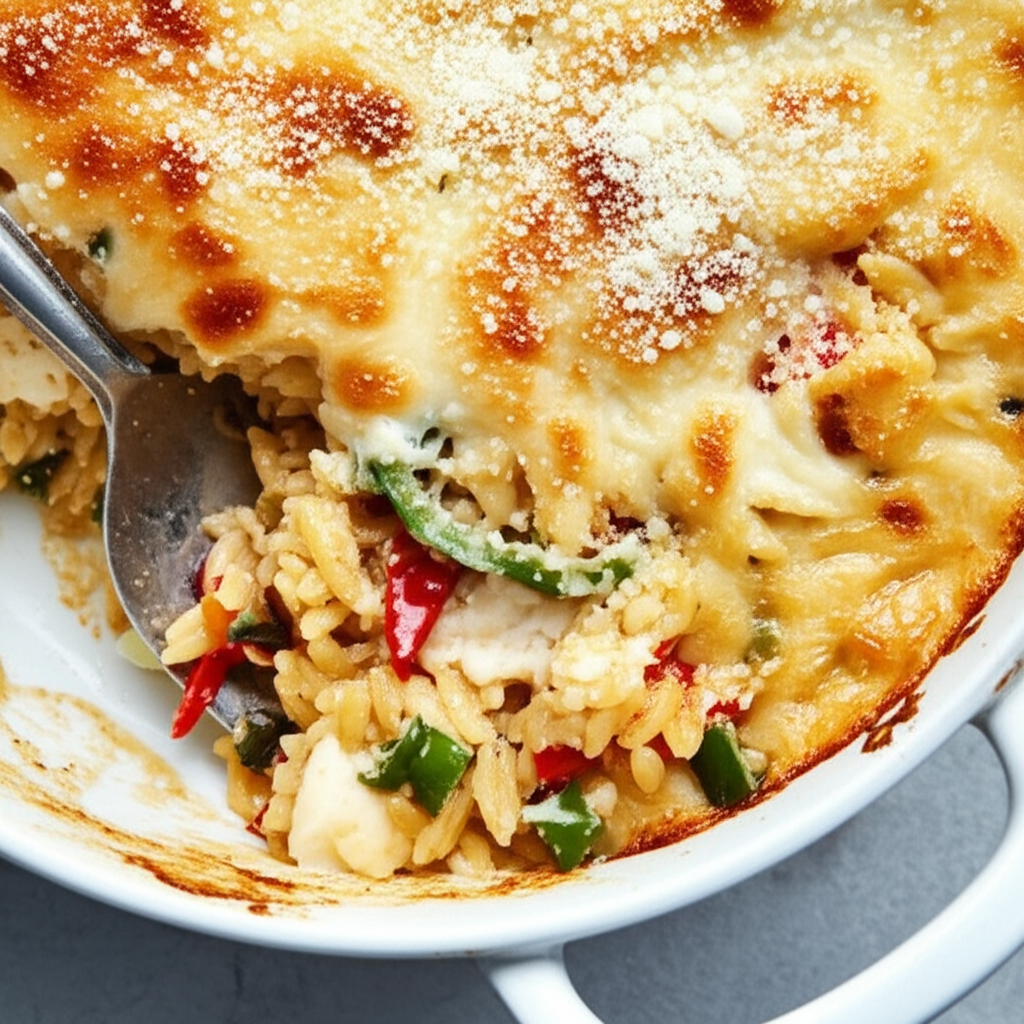 Baked Orzo With Peppers And Cheese image