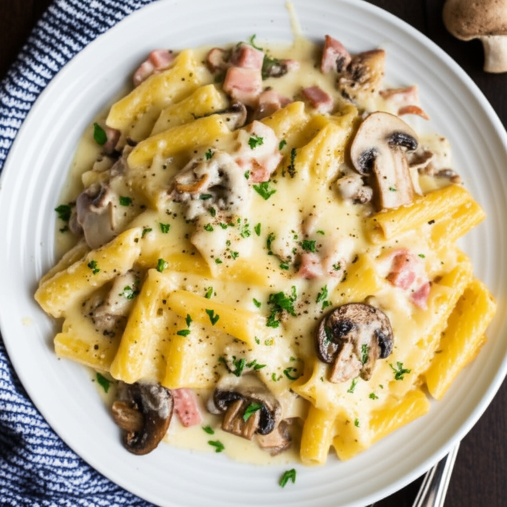 Baked Pasta With White Mushroom Sauce image