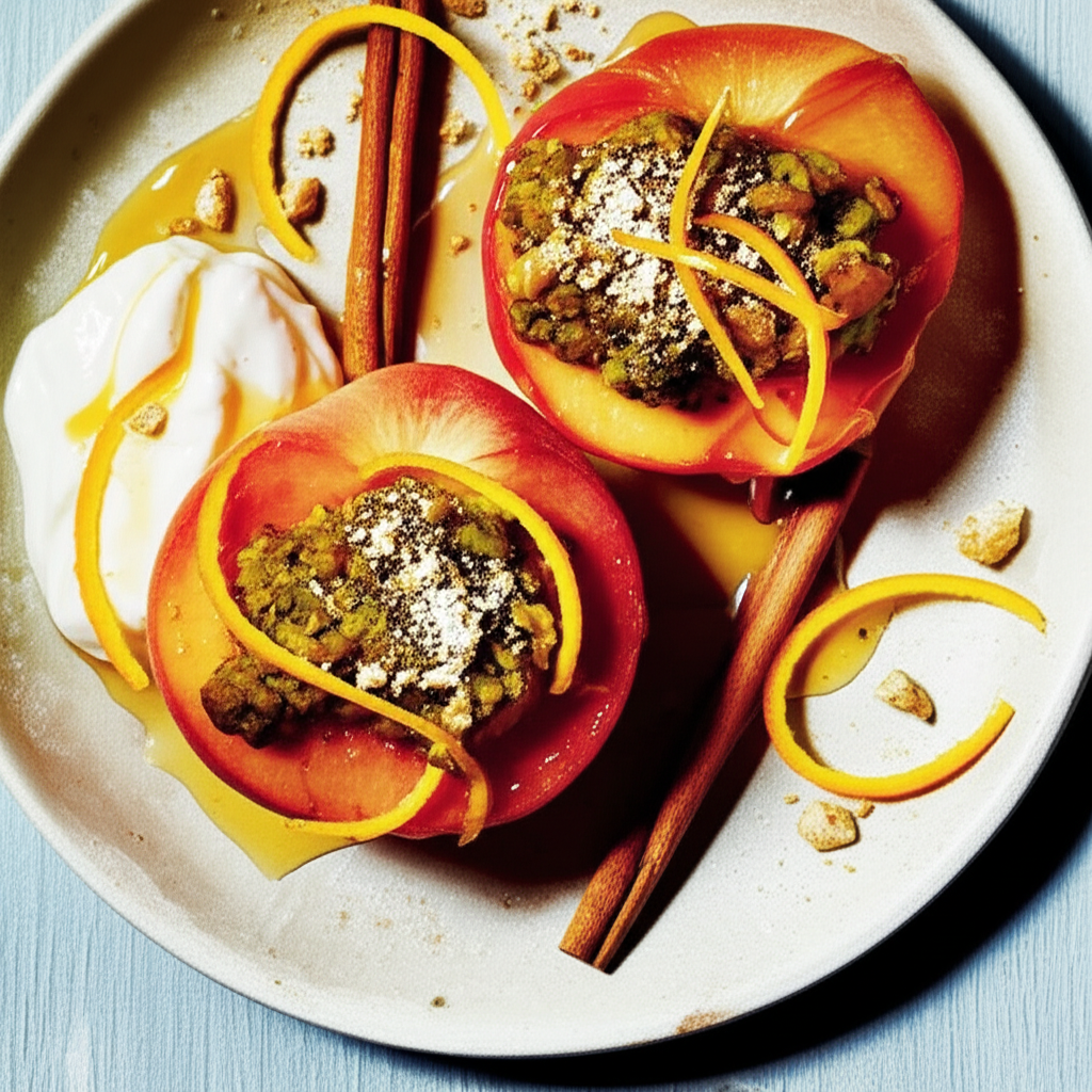 Baked Peaches With Pistachio Nuts image