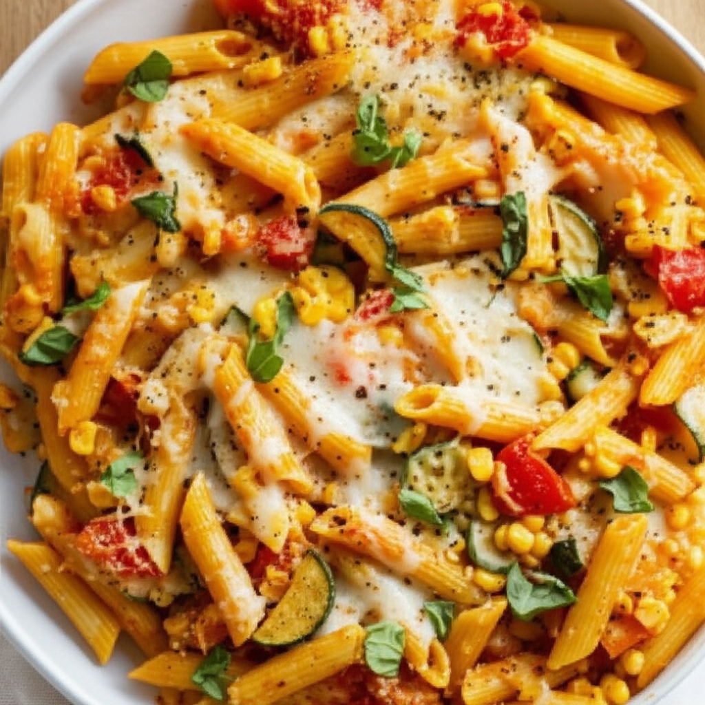 Baked Penne With Corn Zucchini And Basil image