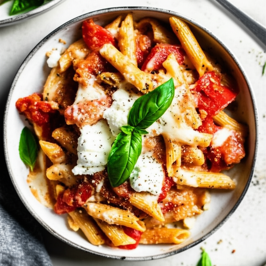 Baked Pesto Pasta With Tomato Cheese image