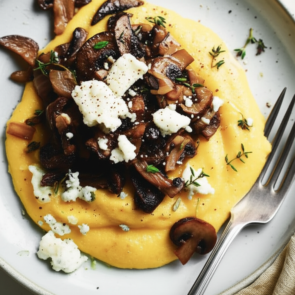 Baked Polenta With Mushrooms And Gorgonzola image