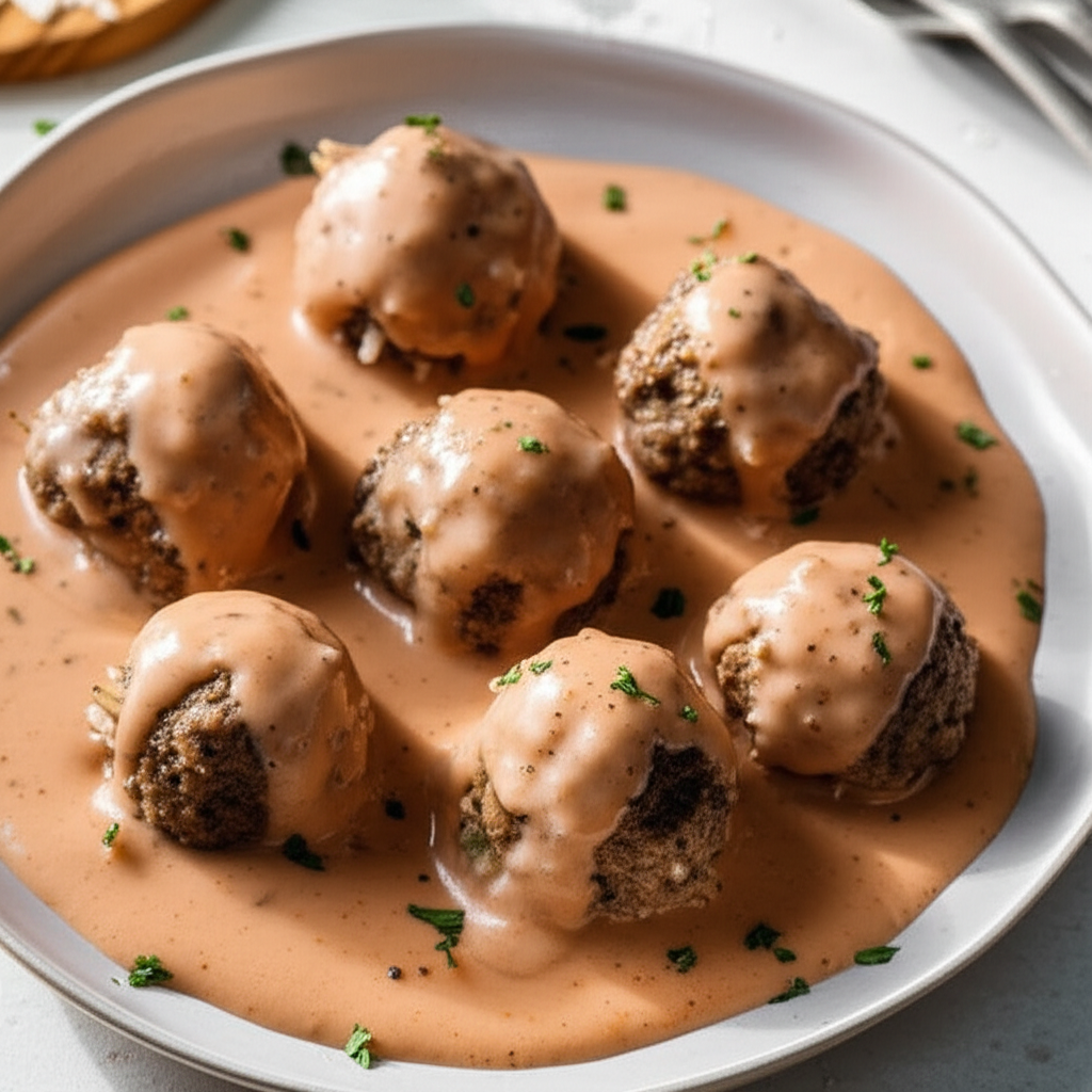 Baked Porcupine Meatballs In Vodka Cream Sauce image