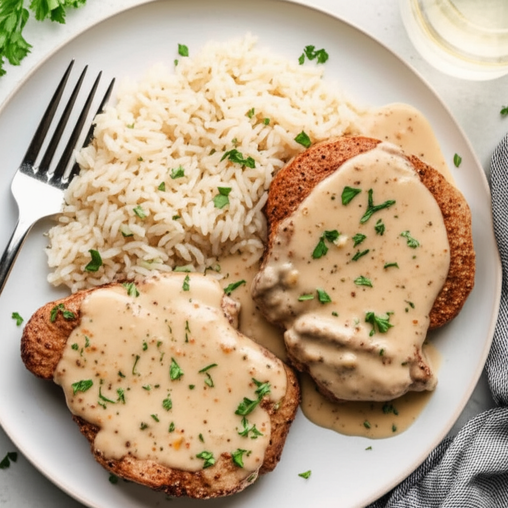 Baked Pork Chops W Garlic Parmesan Sauce image