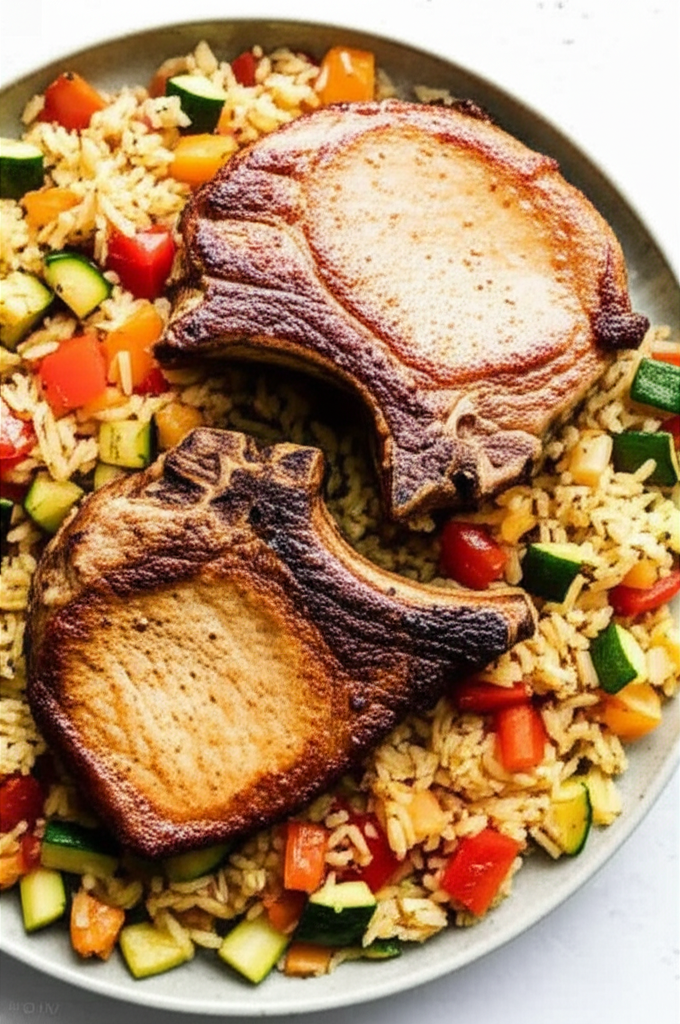 Baked Pork Chops With Vegetable Rice image