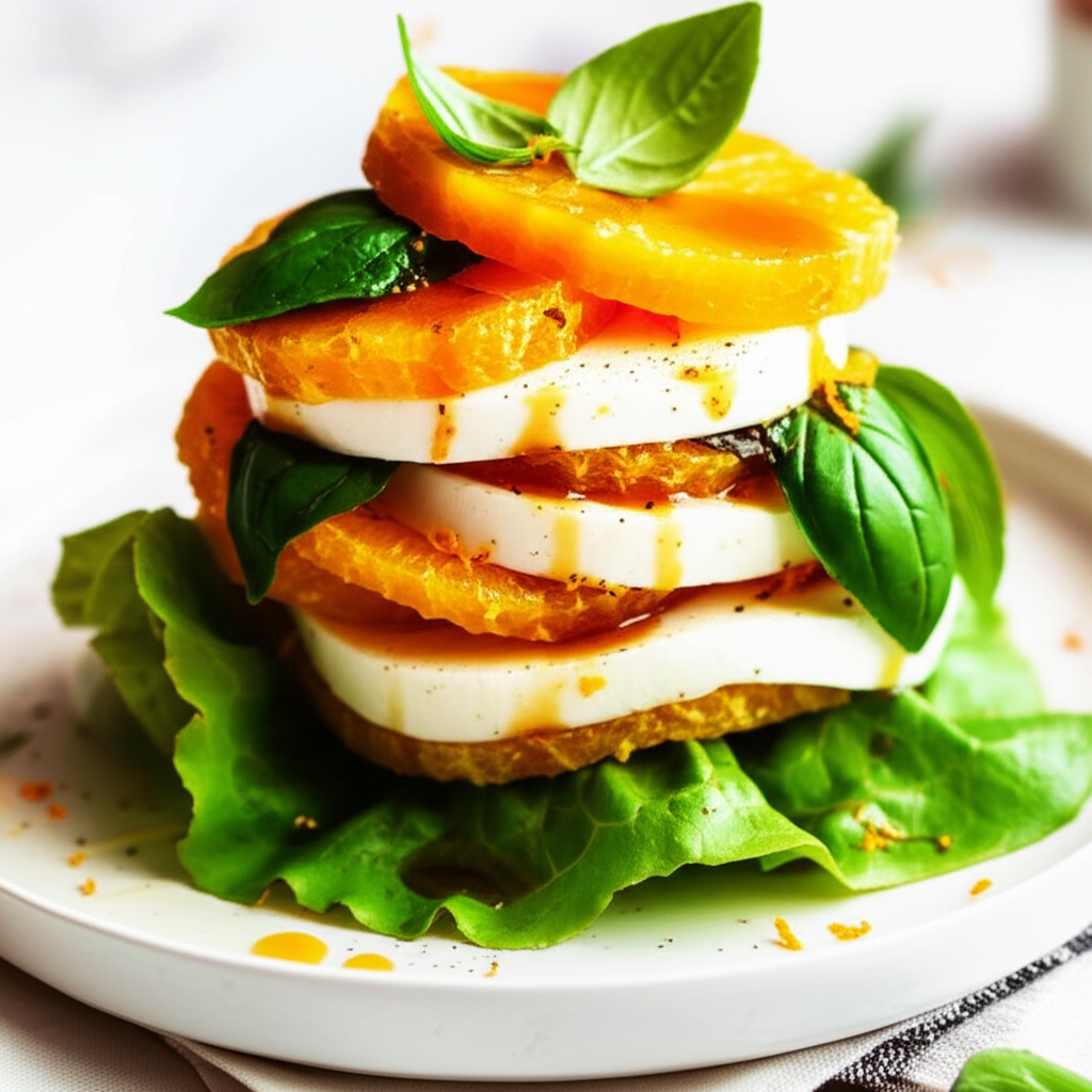 Orange And Mozzarella Towers With Orange Balsamic Vinaigrette image